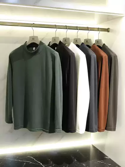 So Comfortable 2023 Autumn and Winter Fashionable Warm Half-High Collar Wool Base Layer Shirt for Men Modal Long-Sleeve T-Shirt 8334