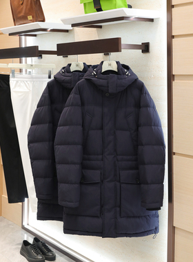 2025冬季新款男老钱风户外保暖可脱卸连帽长款90白鹅绒羽绒服1729