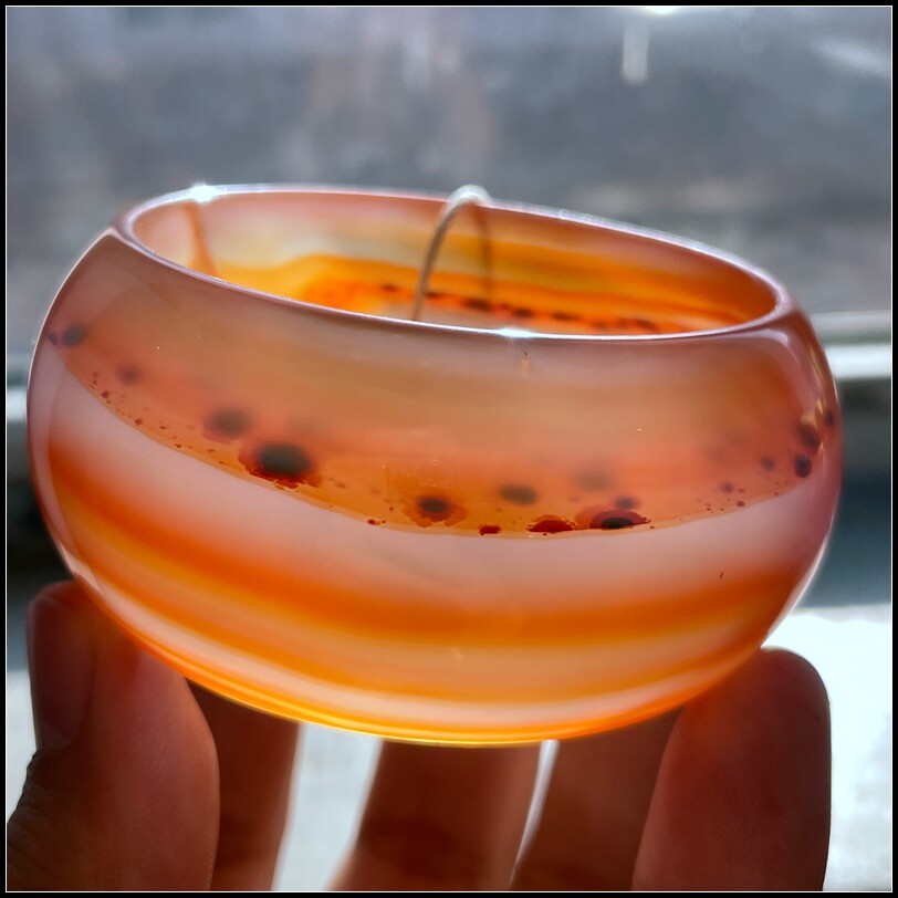 纯天然精品高冰强荧光满圈红花海洋玉髓手镯口径59mm包邮