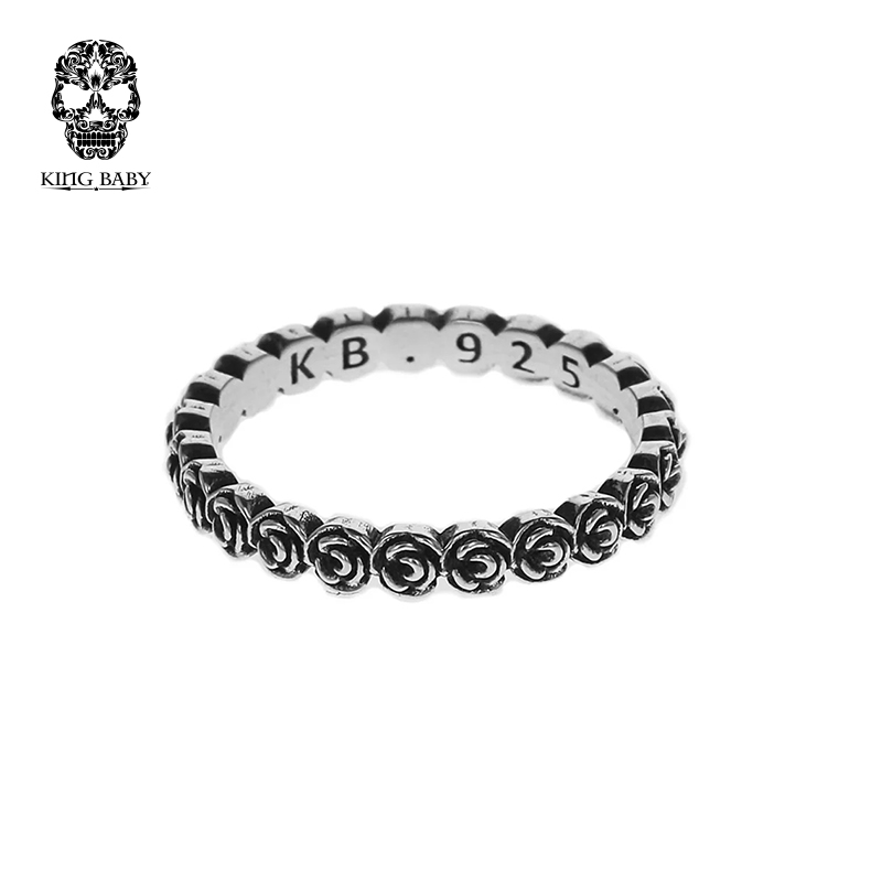 KING BABY玫瑰叠戴戒指925银指环手工制作甜美大气原创设计