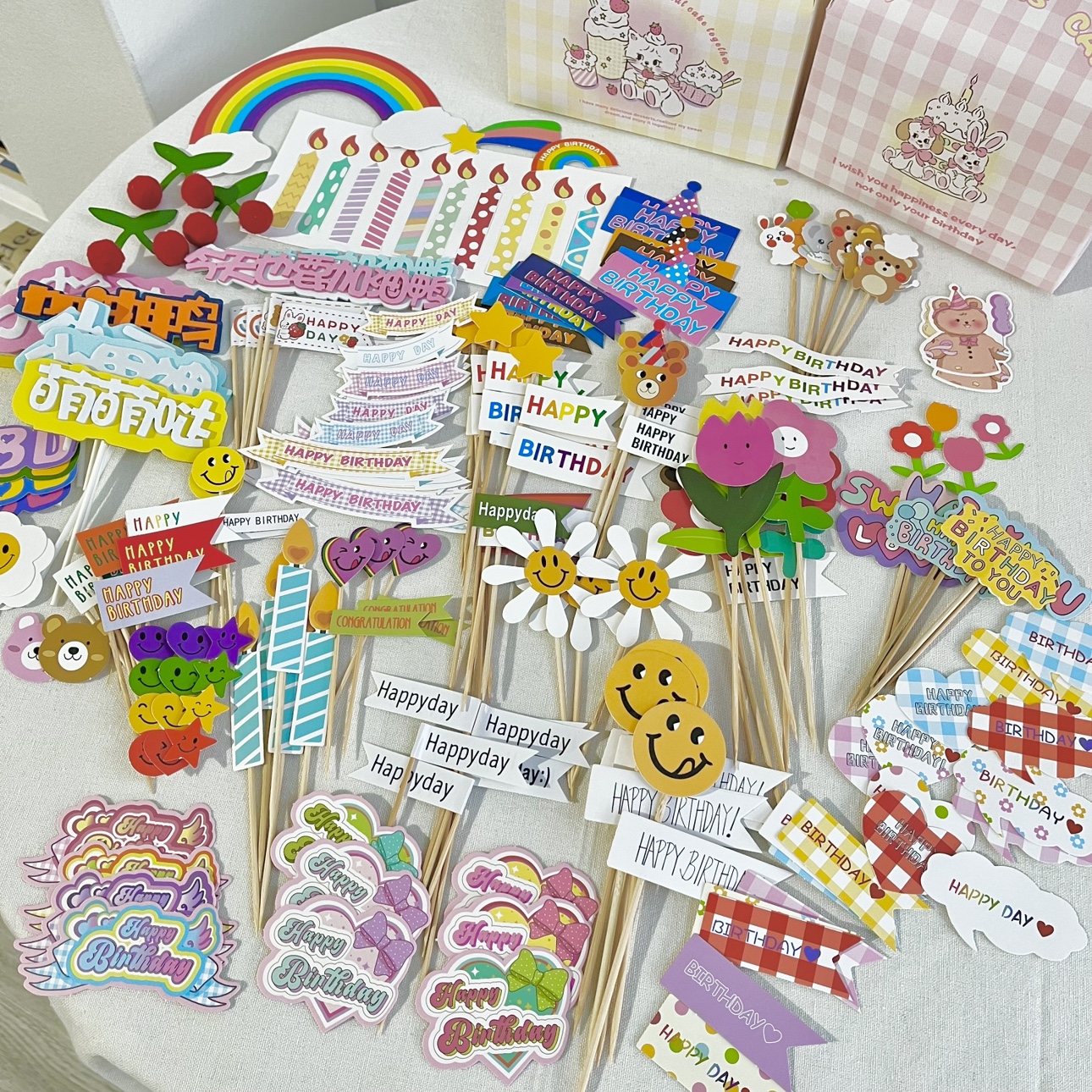 可爱网红蛋糕插排插旗ins插卡七彩蛋糕插件配件蜡烛烘焙蛋糕卡片