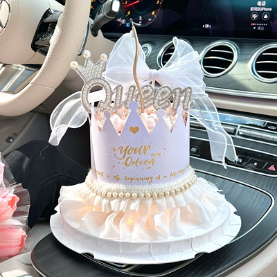 抱抱酱原创压纹皇冠烫金珍珠围边queen母亲节蛋糕装饰摆件