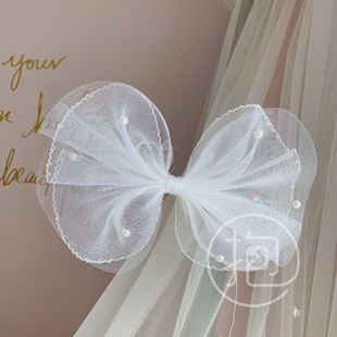 蛋糕装饰插件大号蝴蝶结钻石珍珠插件纱纱仙女风领结白色铁艺装扮