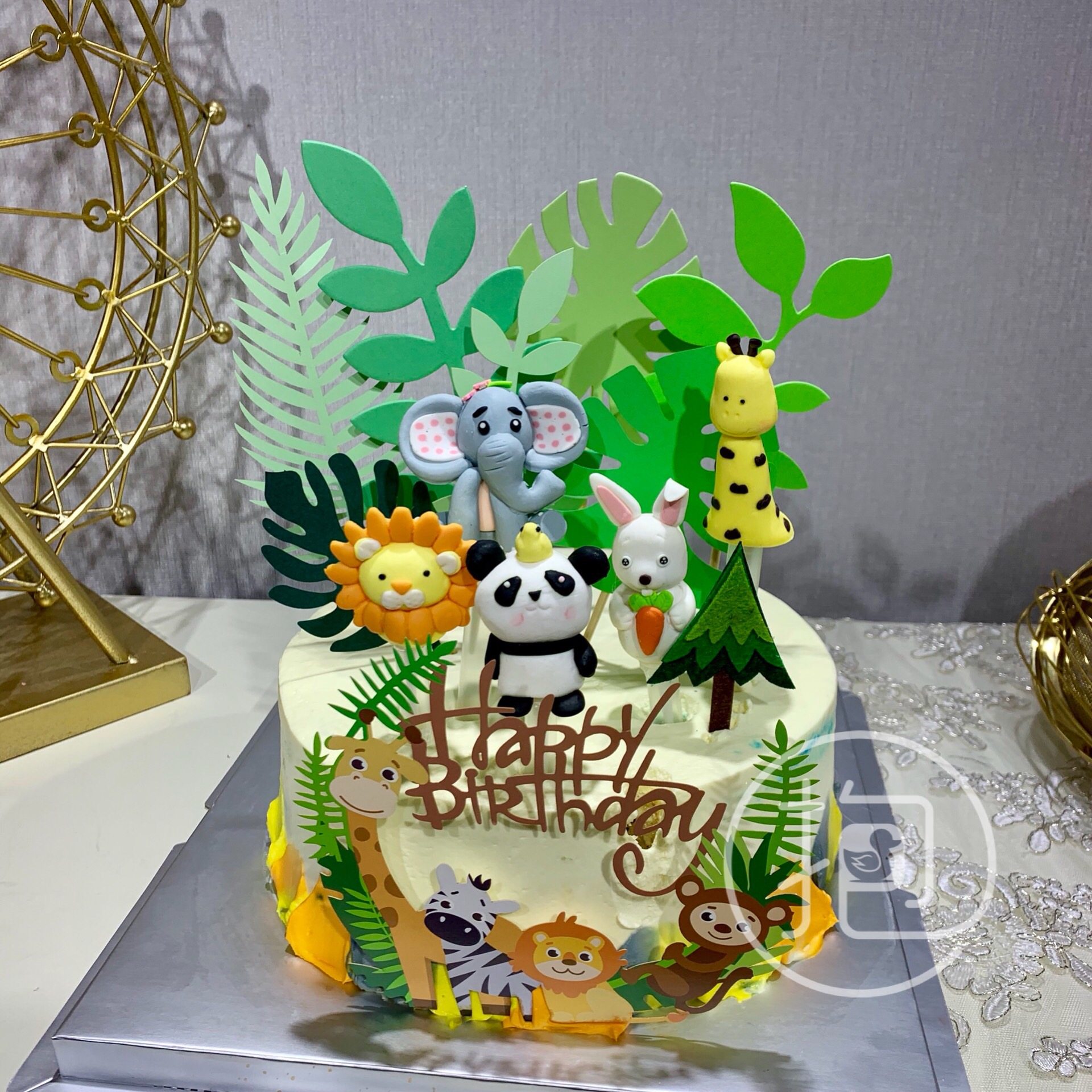 软陶动物园蛋糕装饰狮子大象长颈鹿小白兔卡通摆件儿童生日蛋糕