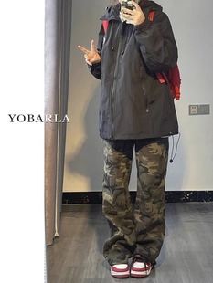 胖mm宽松显瘦梨形身材阔腿牛仔裤 迷彩工装 2025高腰大码 女新款 子 裤