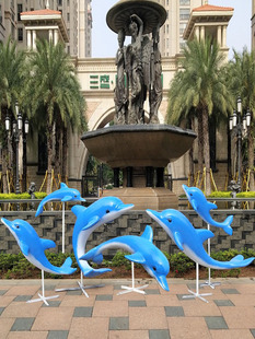 大型户外玻璃钢仿真海豚雕塑酒店游泳池幼儿园景区喷水装 饰品摆件