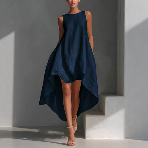women dress2026年欧美亚马逊独立站春棉麻前短后长不规则连衣裙