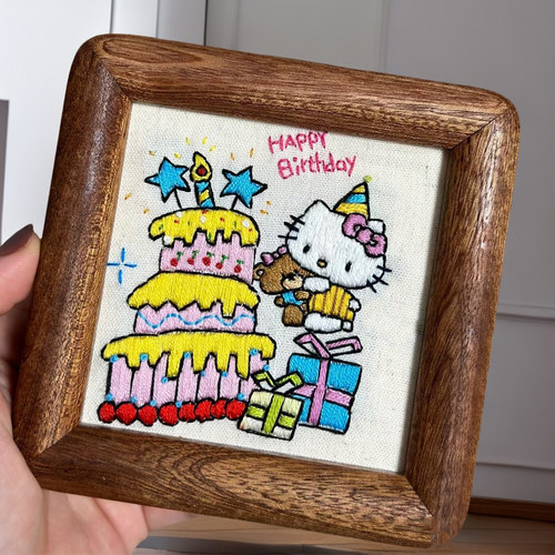 生日蛋糕插画生肖刺绣手绣diy相框材料小红书同款送男友闺蜜礼物