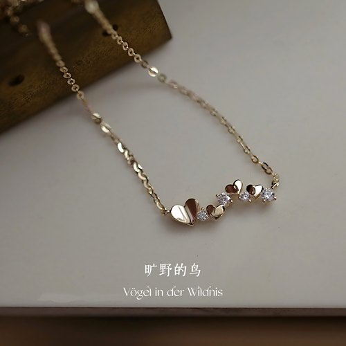Vögel「心心」S925微笑锁骨链精致高级感纯银金色一排爱心项链女