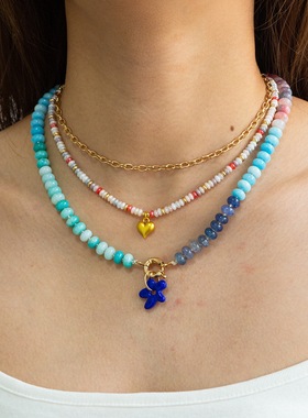多巴胺花朵项链手工串珠锁骨链
