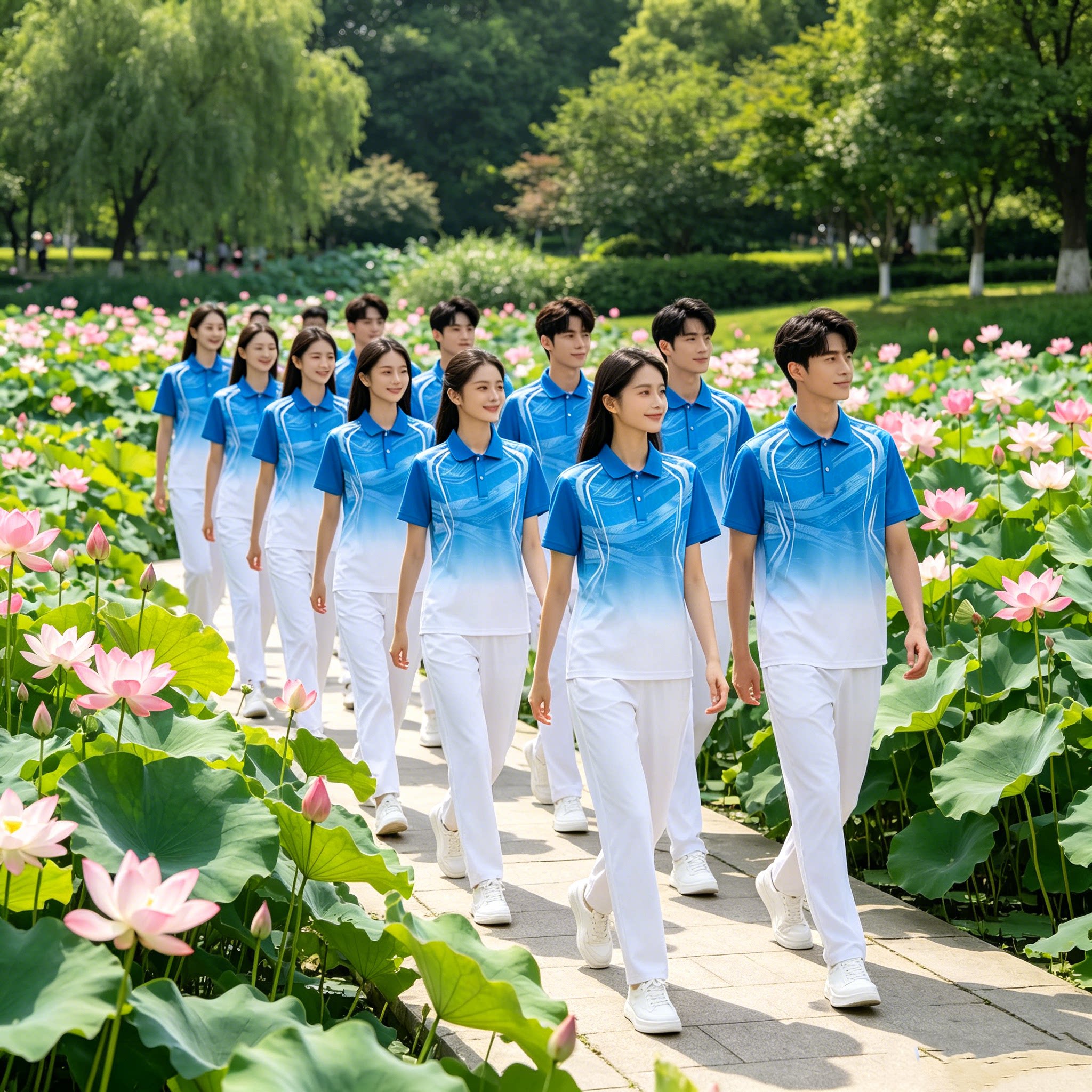 速干夏季运动T恤polo衫情侣短袖广播体操工间操半袖上衣长裤定制