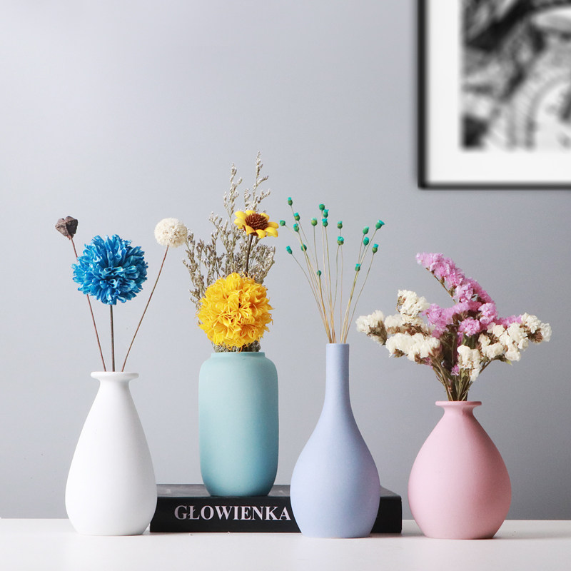 马卡龙小花瓶摆件北欧轻奢风客厅插花卧室摆设浪漫陶瓷干花装饰品