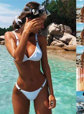 Solid Triangle Bikini Split Swimsuit 纯色三角比基尼分体泳衣