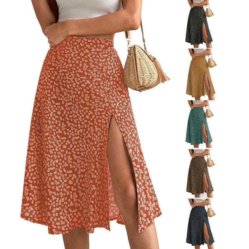 Cross border Split A-line Wrap Hip Mid Waist Long Dress