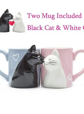 2pcs 3D cat cup stereo cat couple ceramic mug  pink and