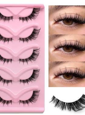 5 pairs Cat Eye Lashes Faux Mink Eyelashes Clear Band Lashes