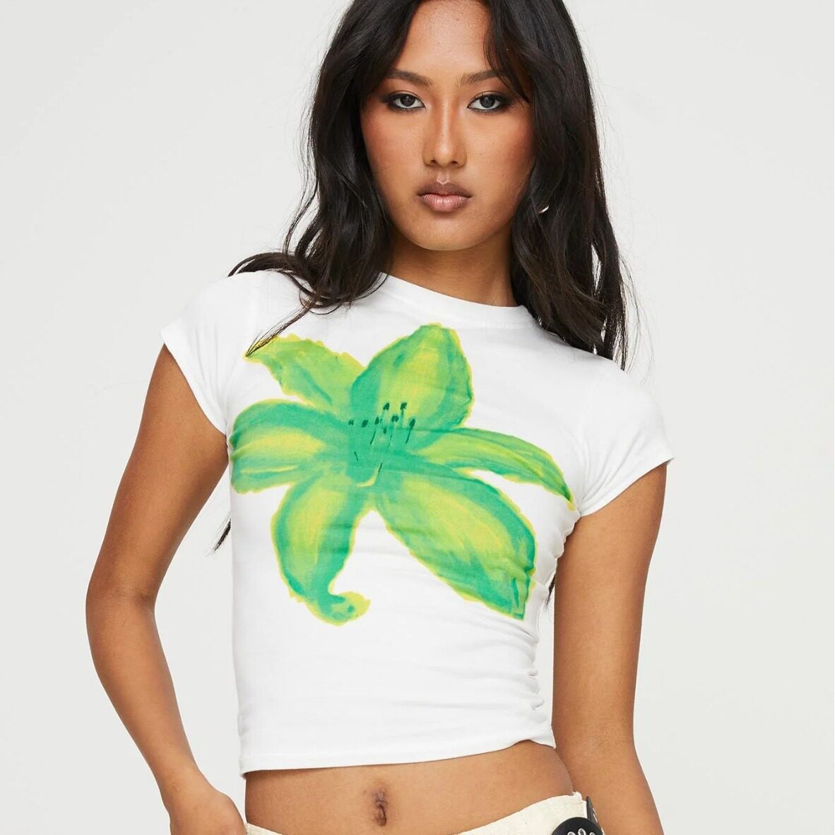 Cross border flower printed short sleeved T-shirt for women