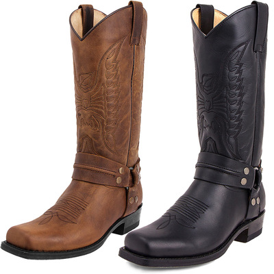 2025 men shoes 手工木跟鞋底牛仔增高4.5cm boots靴男鞋骑士男靴