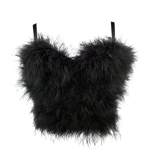 bandeau fur paneled 毛毛抹胸吊带背心 vest 短款 camisole Solid