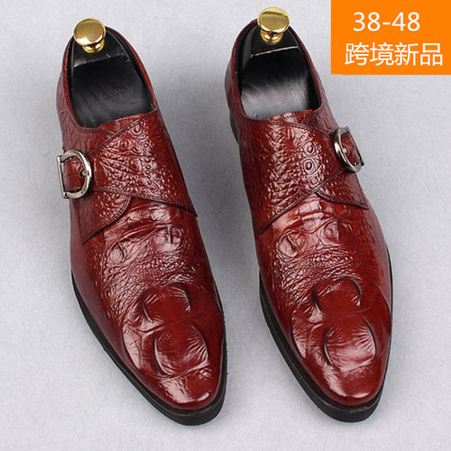 HPIOPL新品大码鳄鱼纹  men shoes formal皮鞋男搭扣鳄鱼鞋子