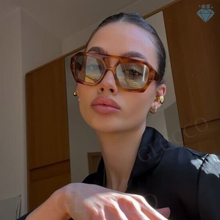 Women Leopard Double Frame Bridges Big Retro Sunglasses