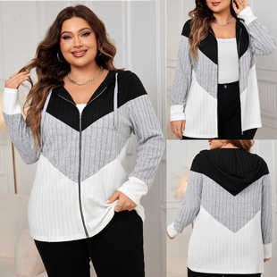 Plus new 大码 连帽外套4XL 2024 hoodie coat women size striped