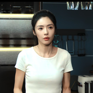 钢铁森林周瑾蔡文静同款u领大领口正肩短袖t恤女夏掐腰内搭打底衫