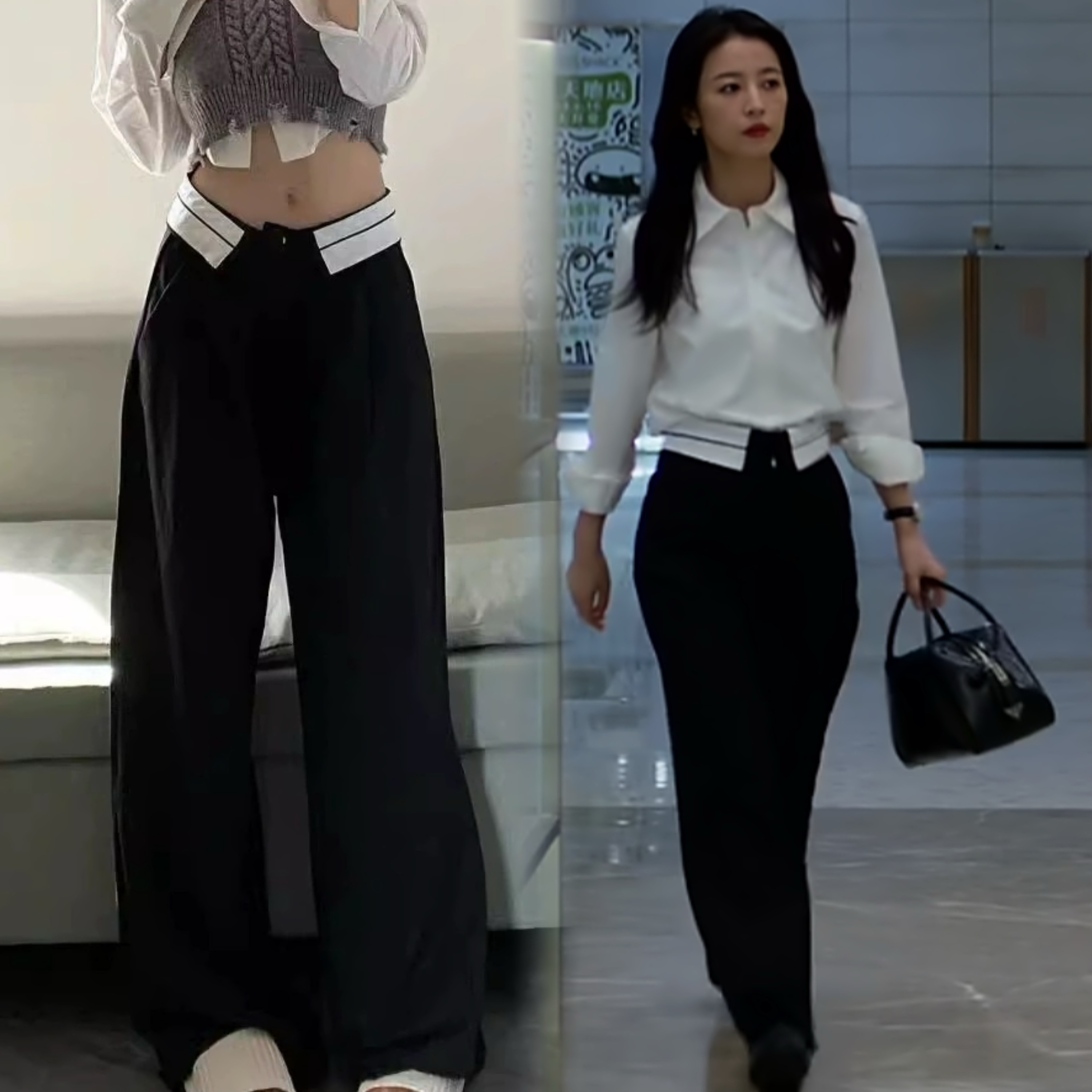 半熟男女韩苏周雨彤同款西装裤垂感夏薄款西裤高腰直筒冰丝阔腿裤