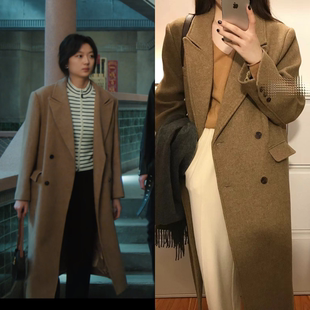 冬至陆嫣孙千同款气质垫肩款赫本风羊毛显腰身大衣秋冬西装外套女