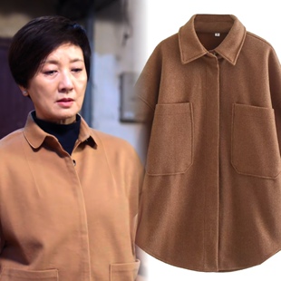 我的助理不简单王子文吴敬芳邓婕同款秋季宽松口袋毛呢衬衫外套女