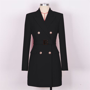 新闻女王文慧心佘诗曼同款长款西装外套休闲西服宽松显瘦过膝风衣