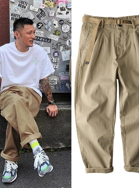 日系复古潮牌休闲工装裤直筒宽松ins哈伦裤九分裤余文乐大码男潮