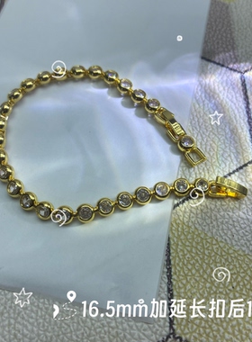 【金色泡泡手链】4mm泡泡钻包镶卡扣手链女铜镀18k黄金时尚百搭