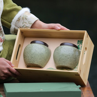 2026新款竹盒陶瓷罐茶叶空盒明前龙井碧螺春包装绿茶包装盒空礼盒