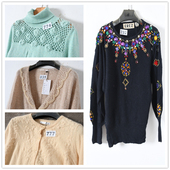 秋冬女 长袖 1.10 精美立体钩花羊毛针织开衫