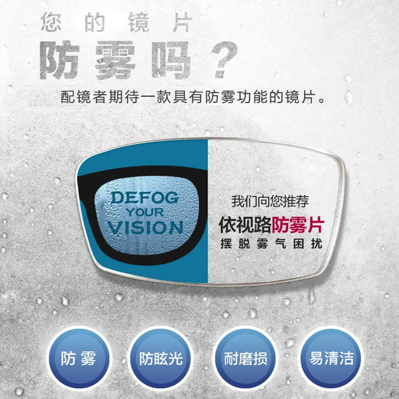依视路防雾镜片 非球面现片2片装