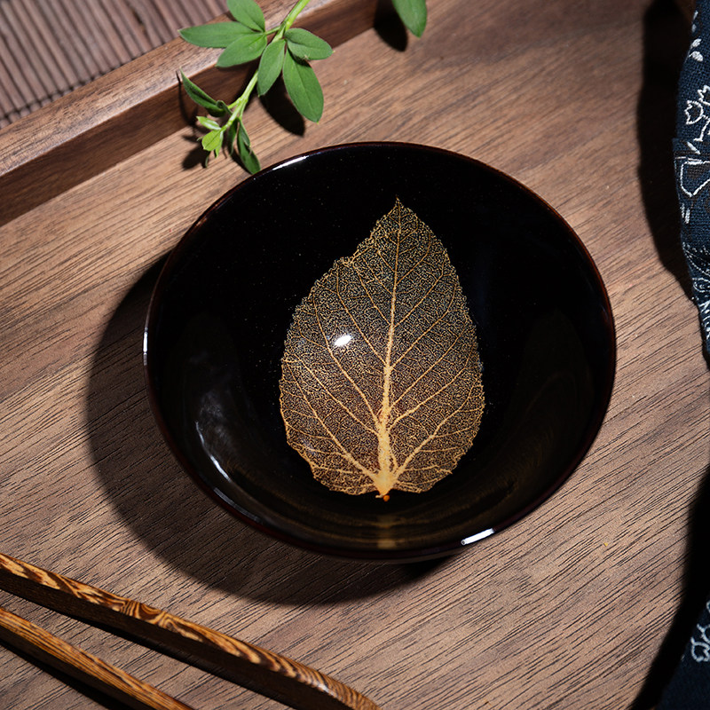 罗仲华亲制木叶天目盏吉州窑木叶盏茶杯品茗杯主人杯乌金黑釉单杯