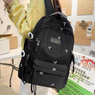 韩系少女双肩包大容量纯色百搭学生书包初高中生多层轻便双肩背包