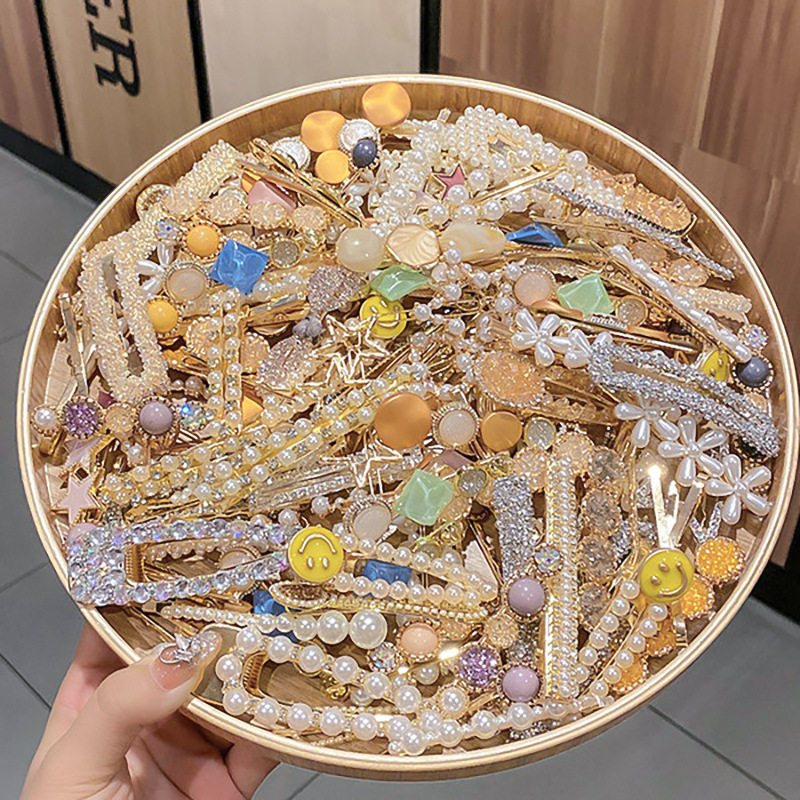 ins网红珍珠发卡水钻一字夹刘海侧边bb夹发饰韩式金属发夹女