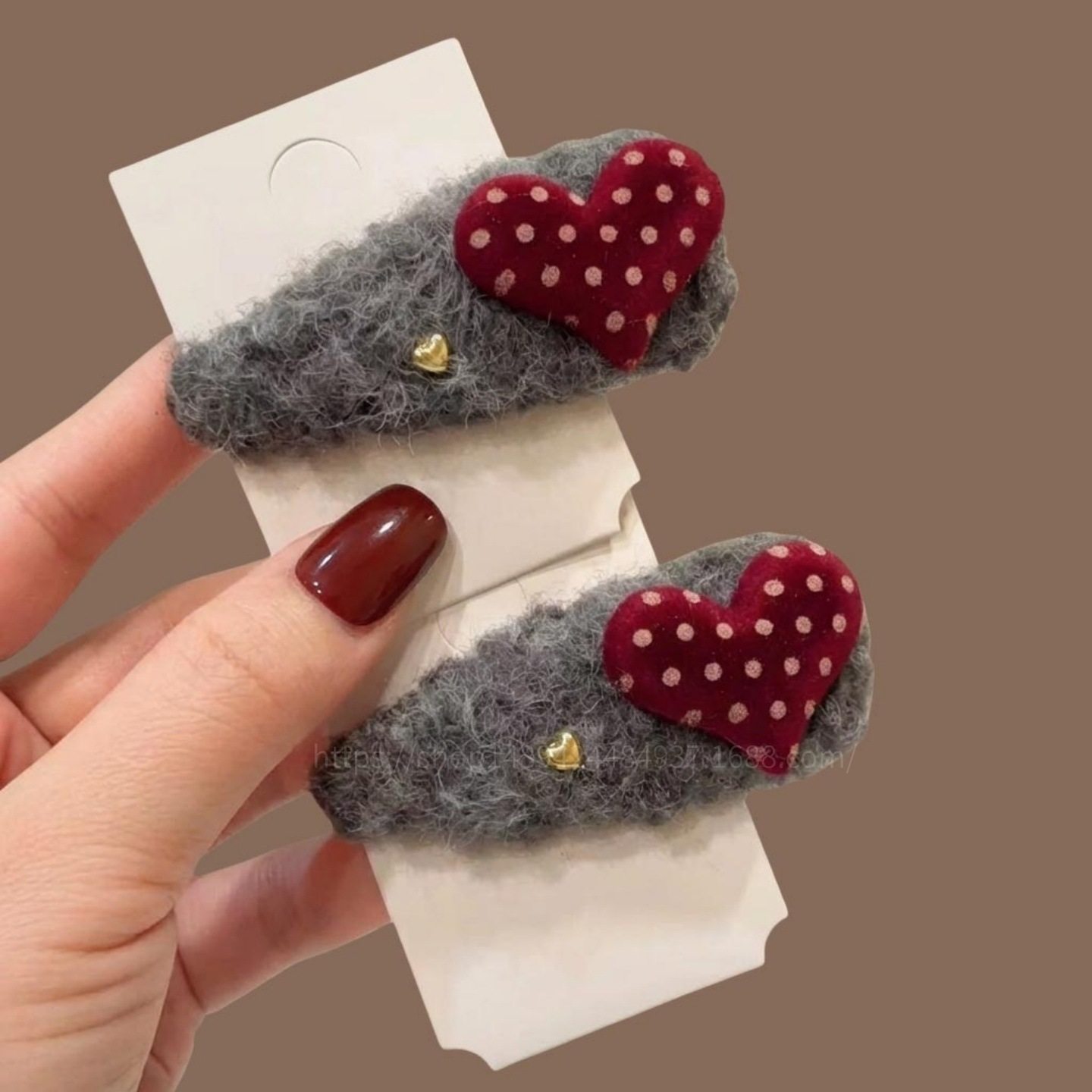 韩国感灰色毛绒绒发夹红色爱心波点掰掰夹甜美刘海夹侧边夹女,饰品/流行首饰/时尚饰品新,民族风发饰,淘宝优惠券,粉丝福利购,淘宝优惠卷