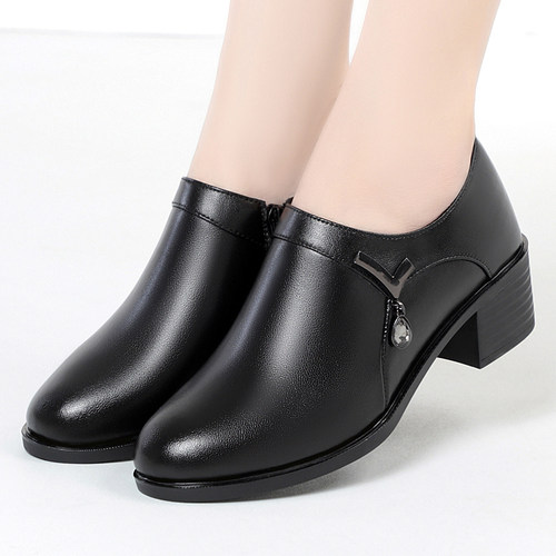 中年真皮单鞋皮鞋春秋新款软底