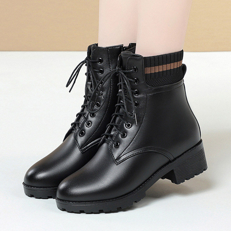 冬季马丁靴女真皮厚底平底短靴英伦休闲加绒棉鞋低跟加厚羊毛女靴,女鞋,马丁靴,淘宝优惠券,粉丝福利购,淘宝优惠卷