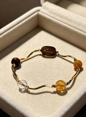 春日樱土星 10mm黄虎眼黑金超七黄塔晶多宝手串女天然茶晶水晶手