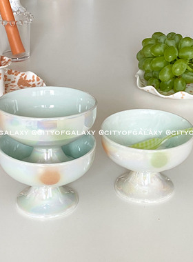 COG 日式和风珍珠釉冰淇淋碗mini水果盘高脚陶瓷