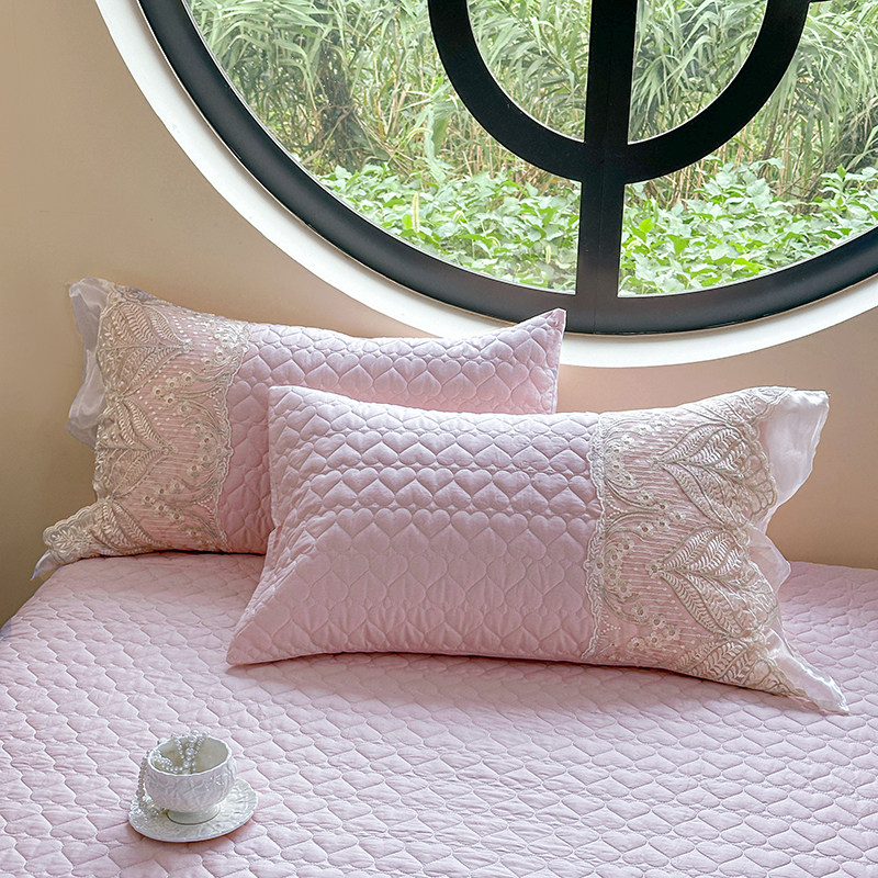 加厚全棉公主风蕾丝边枕头套一对装四季通用纯色小清新枕芯套枕套