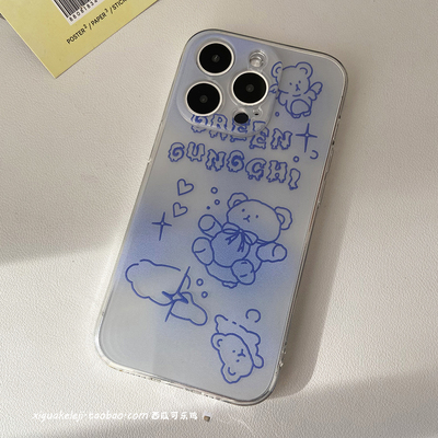 飞翔的熊手机壳适用iPhone15pro/14蓝色简约苹果13/16mini华为nova11/mate60安卓vivox70红米10荣耀90少女心