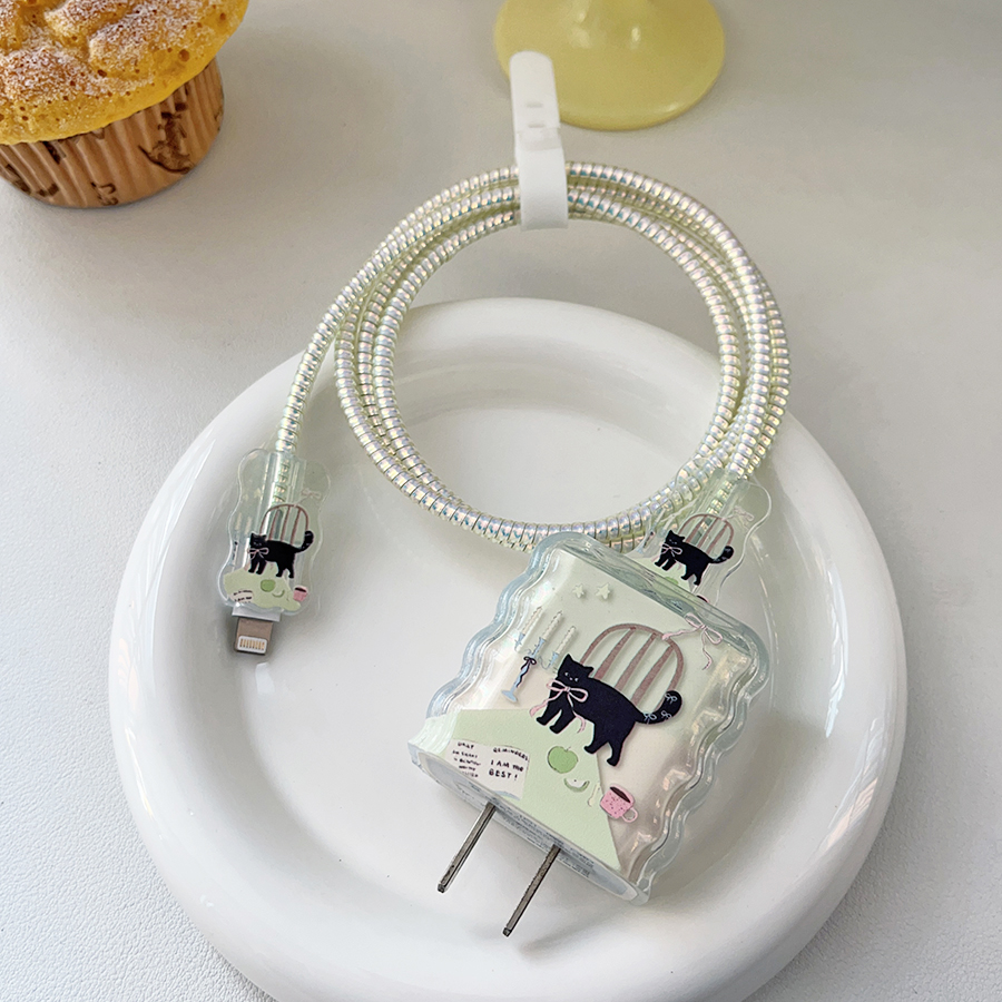 小猫餐台适用苹果16充电器保护套iphone充电头缠绕线防折断咬线器