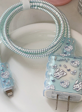 蓝色兔兔适用苹果20w充电器保护套咬线器iphone16保护壳17快充线