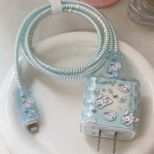 蓝色兔兔适用苹果20w充电器保护套咬线器iphone16保护壳17快充线