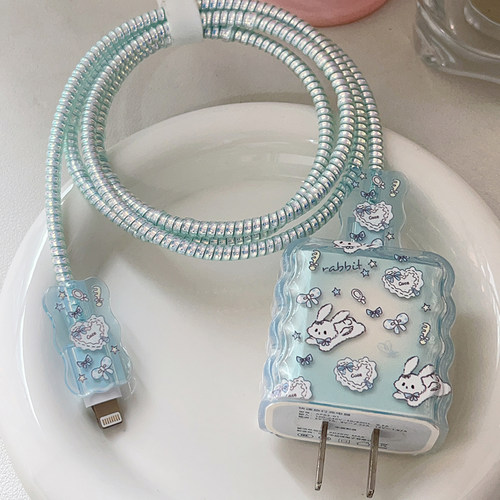 蓝色兔兔适用苹果20w充电器保护套咬线器iphone16保护壳17快充线